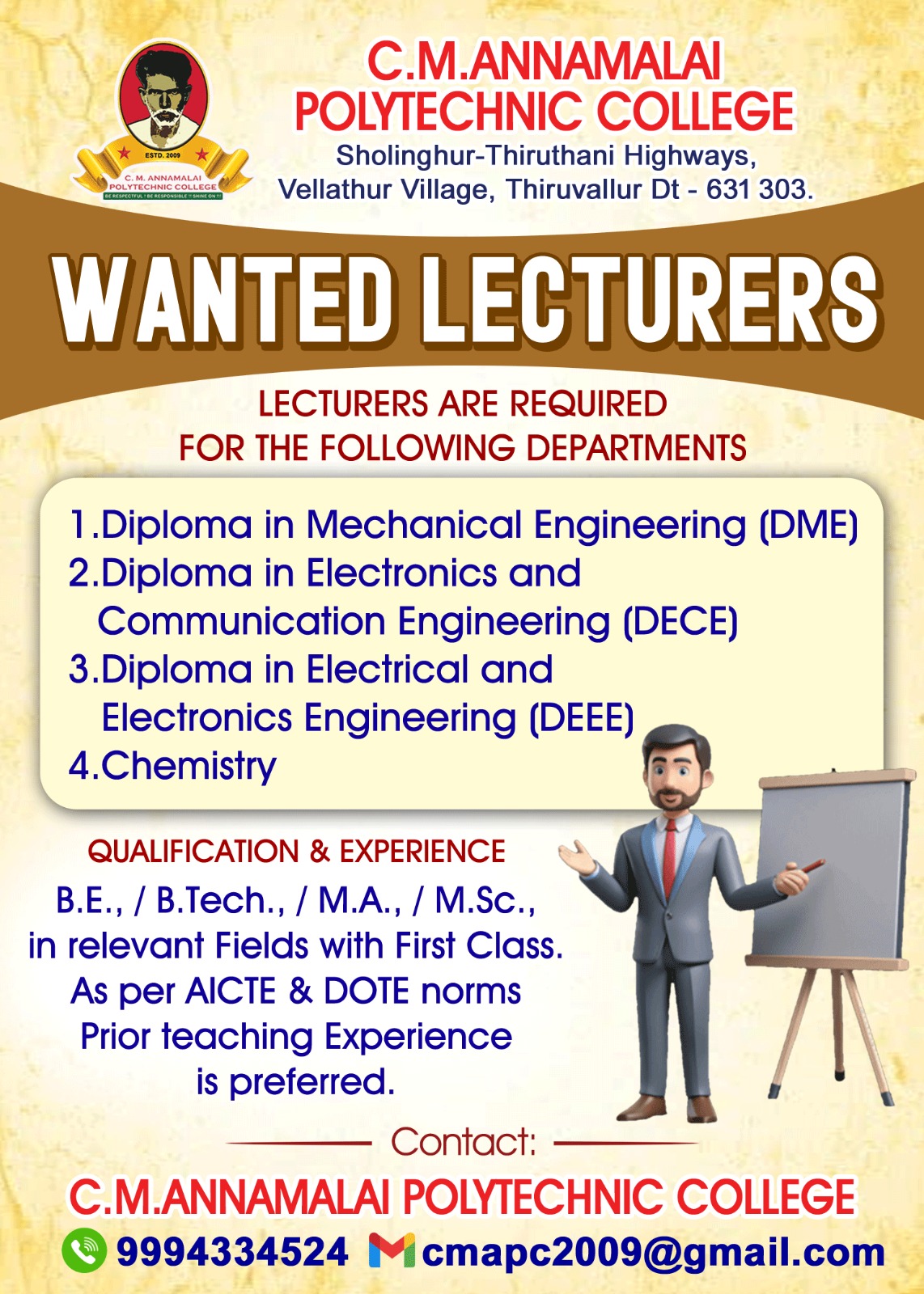 C.M.Annamalai Polytechnic College Recruitment